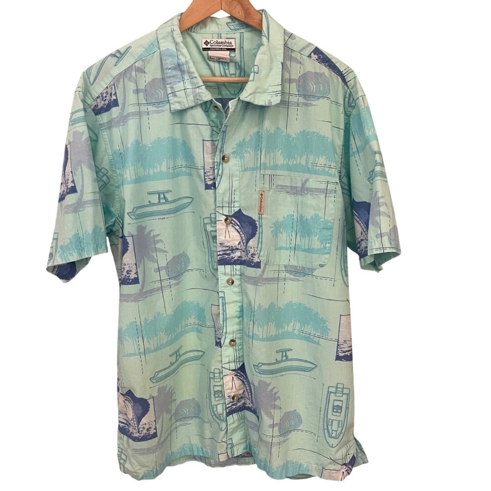Columbia Mens PFG Tropical Fishing Camp Shirt Size L Coastal Beach Preppy Summer